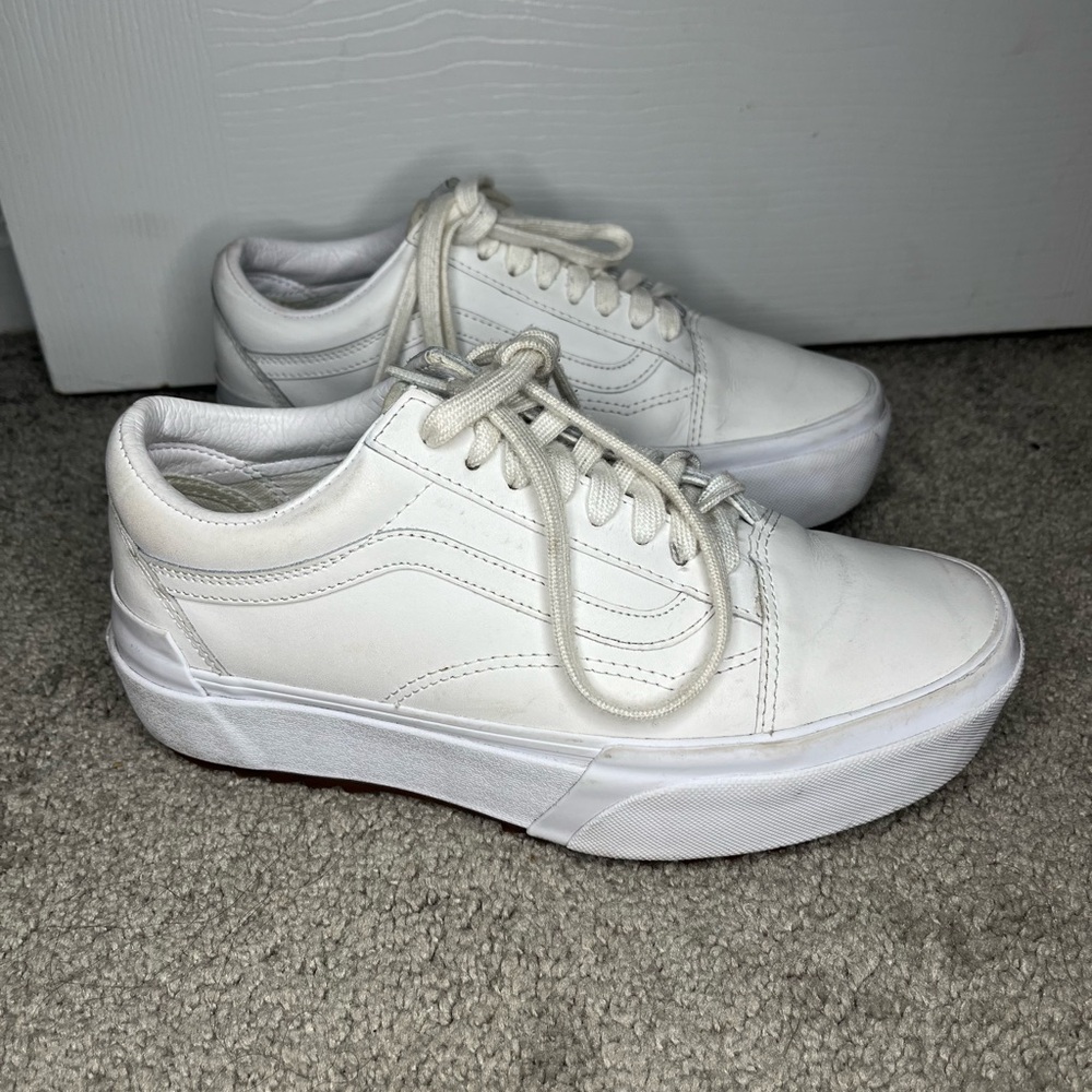 Vans Old Skool Stacked Flatform in White Leather
